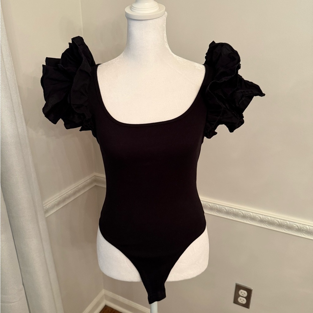 Zara Black Ruffle Sleeve Bodysuit